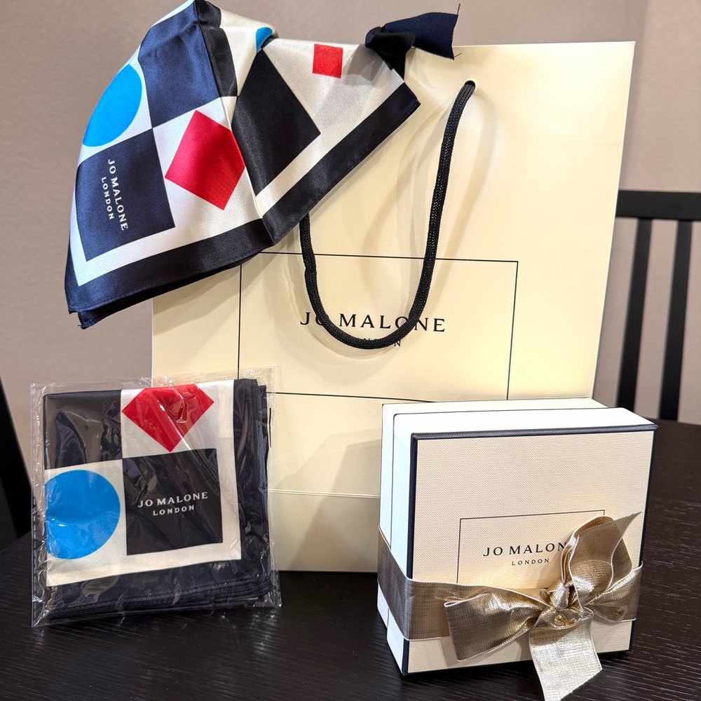 Jo Malone Gift Bag & Box Ribbons 2 Vibrant Red and Blue Scarves NEW